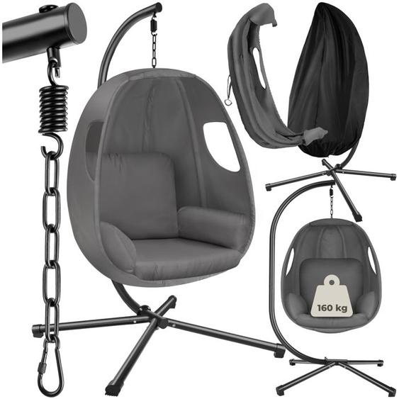 HAMAC - TECTAKE - Fauteuil suspendu ANIKA avec Support et Coussin 160kg Pivotant 360° Pliable - Gris anthracite