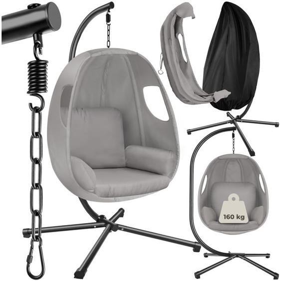 HAMAC - TECTAKE - Fauteuil suspendu ANIKA avec Support et Coussin 160kg Pivotant 360° Pliable - Gris clair