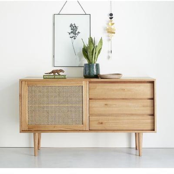 HANA  Buffet en mindi massif et cannage 135 cm