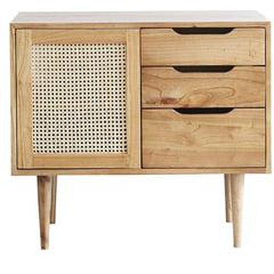 HANA  Meuble de salle de bain en mindi massif et cannage 85 cm