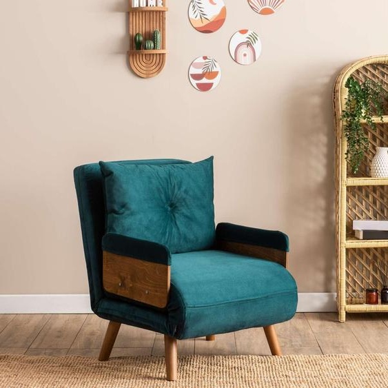 Hanah Home, Cosmo Single - Petrol Green, canapé-lit 1 place, vert pétrole, 100 % POLYESTER, 77 x 70 x 82 cm