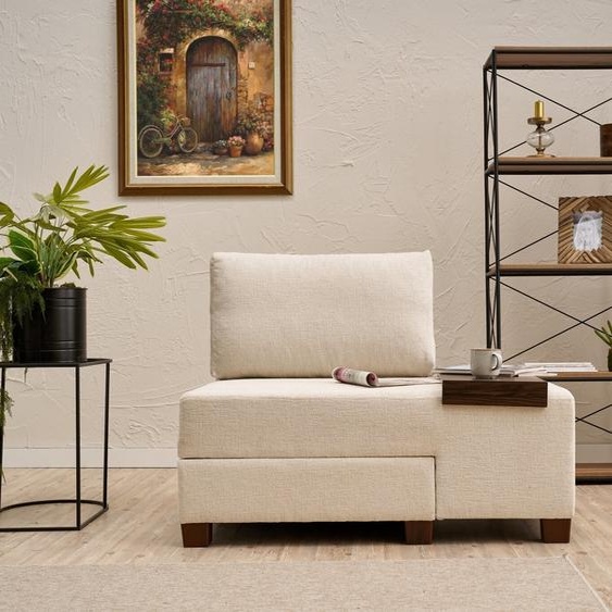 Hanah Home, Perenna Chenille Right - Crème, canapé-lit, crème, polyester, 116 x 83 x 93 cm