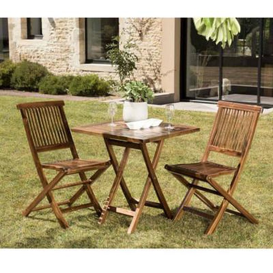 MAEVA - Salon de jardin en bois teck huilé 2 personnes - ensemble de jardin : 1 table carrée pliante 70x70cm et 2 chaises