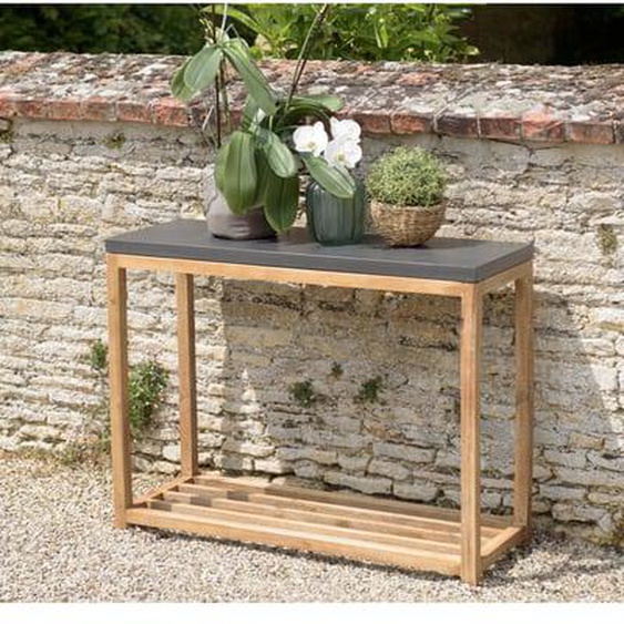 HANS - Console rect. GM double plateau effet béton foncé et acacia