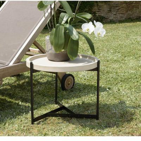 HANS - Table dappoint 52x50cm plateau béton beige pieds métal noir