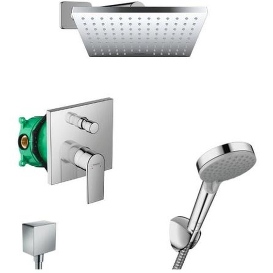 Hansgrohe Vernis Shape Set de douche encastré tout en 1 avec douche de tête 23cm + Douchette 2 jets, Chrome (VernisShape-1)