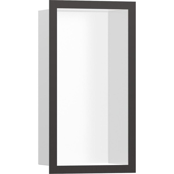 hansgrohe XtraStoris Individual, niche murale mat blanche avec cadre design 300/150/100, finition chrome noir brossé
