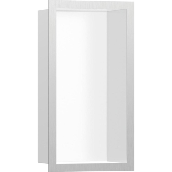 hansgrohe XtraStoris, niche murale individuelle, blanc mat, avec cadre design 300/150/100, en acier inoxydable brossé