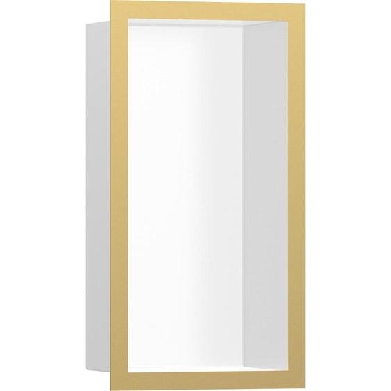 hansgrohe XtraStoris Individual, niche murale mat blanche avec cadre design 300/150/100, finition dorée polie