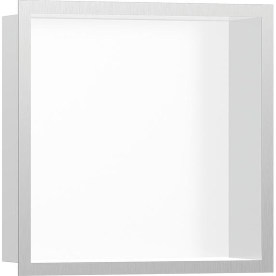 hansgrohe XtraStoris, niche murale individuelle, blanc mat, avec cadre design 300/300/100, en acier inoxydable brossé