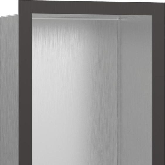 hansgrohe XtraStoris Individual, niche murale en acier inoxydable brossé avec cadre design, dimensions 300/150/100, finition noir chrome brossé