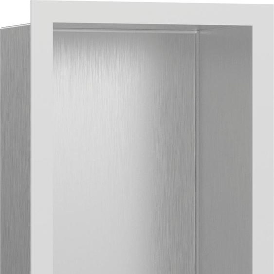 hansgrohe XtraStoris Individual, niche murale en acier inoxydable brossé avec cadre design, dimensions 300/150/100, finition blanc mat