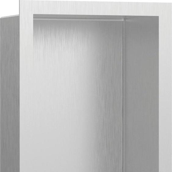 hansgrohe XtraStoris Individual, niche murale en acier inoxydable brossé avec cadre design, dimensions 300/150/100, en acier inoxydable brossé