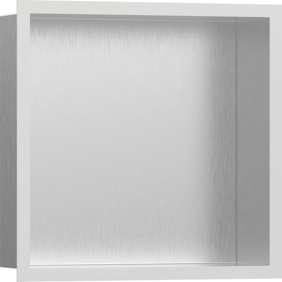 hansgrohe XtraStoris Individual, niche murale en acier inoxydable brossé avec cadre design, dimensions 300/300/100, finition blanc mat