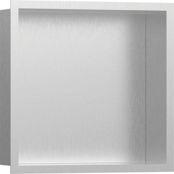 hansgrohe XtraStoris Individual : Niche murale en acier inoxydable brossé avec cadre design, dimensions 300/300/100, en acier inoxydable brossé