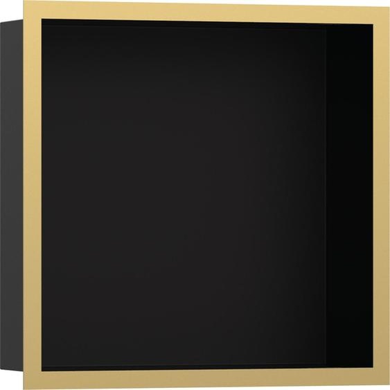 hansgrohe XtraStoris Individual, niche murale finition noir mat avec cadre design 300/300/100, aspect doré poli
