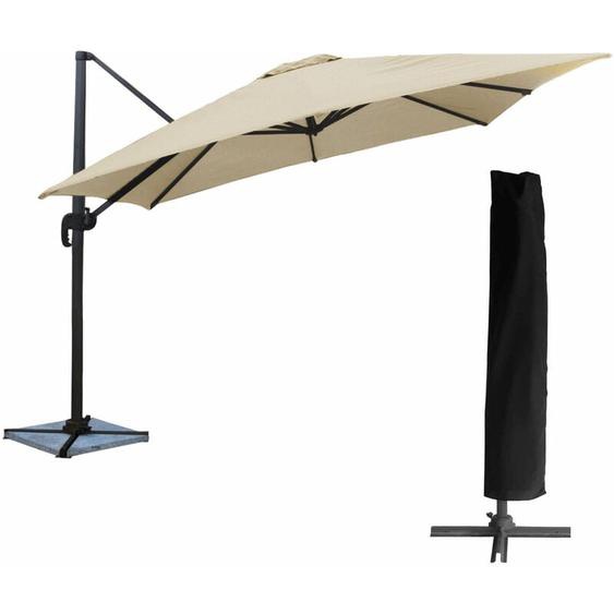 Happy Garden - Parasol déporté molokai carré 3x3m beige + housse