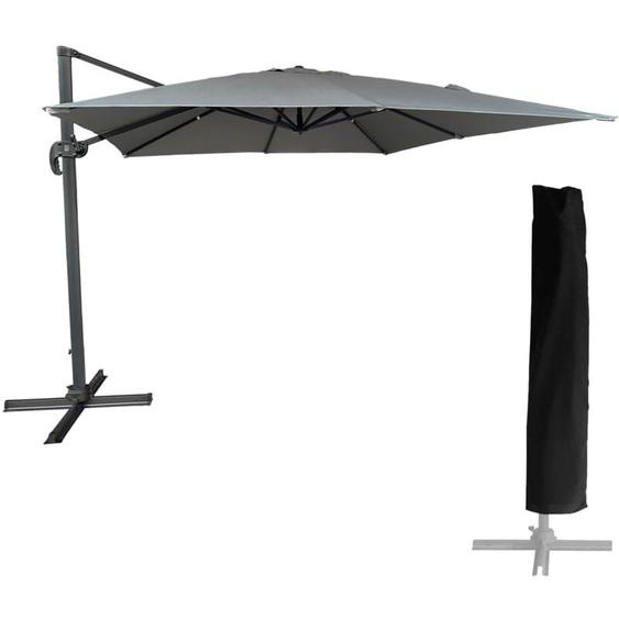 HAPPY GARDEN - Parasol déporté MOLOKAI carré 3x3m gris + housse