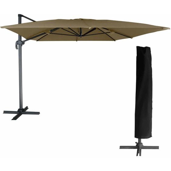 Happy Garden - Parasol déporté molokai rectangulaire 3x4m taupe + housse