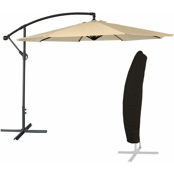 Happy Garden - Parasol déporté oahu rond 3,50m de diamètre beige + housse