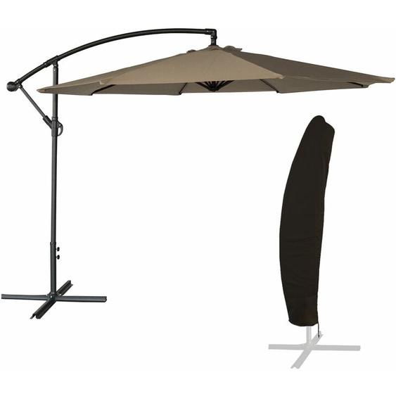 Happy Garden - Parasol déporté oahu rond 3,50m de diamètre taupe + housse