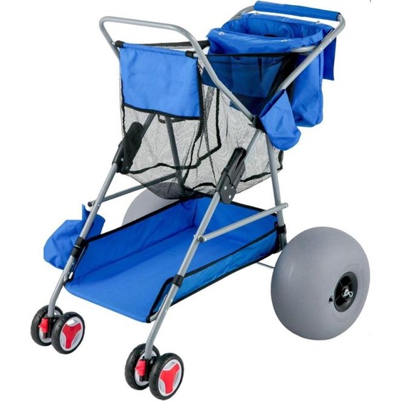 Happyment Chariot - Chariot de plage - Pliable - Chariot de plage - Beach Trolley - Avec roues pneumatiques - Pompe incluse - Bleu