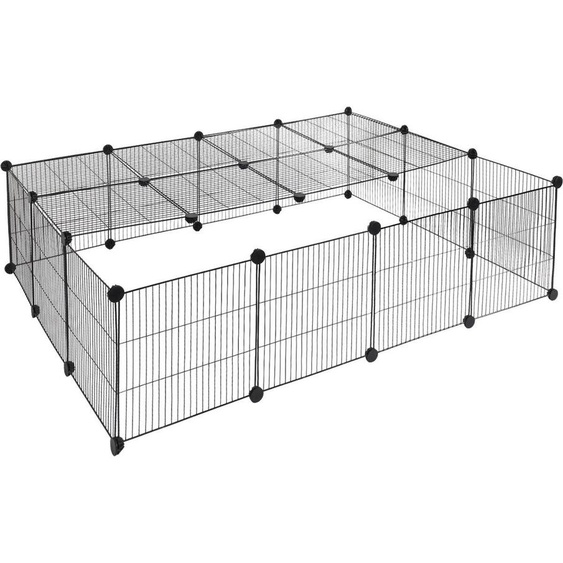 Happyment Enclos pour animaux Vida - Enclos extra haut pour petits animaux - Réglable - Enclos pour lapins - Enclos pour poules - Enclos pour chiots - Enclos pour chats - Noir - 70 x 70 x 105 cm
