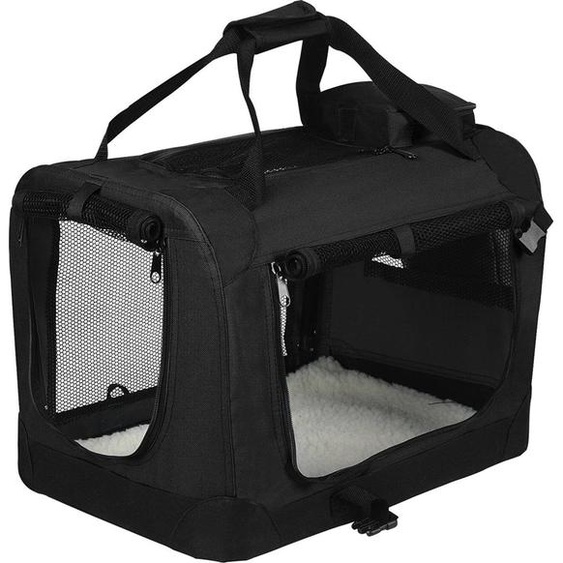 Happyment Hondenbench Haik - Caisse de transport pour chiens - Caisse de voiture - Caisse de voyage - Ouvrable - Tissu - Noir - 60x42x42cm