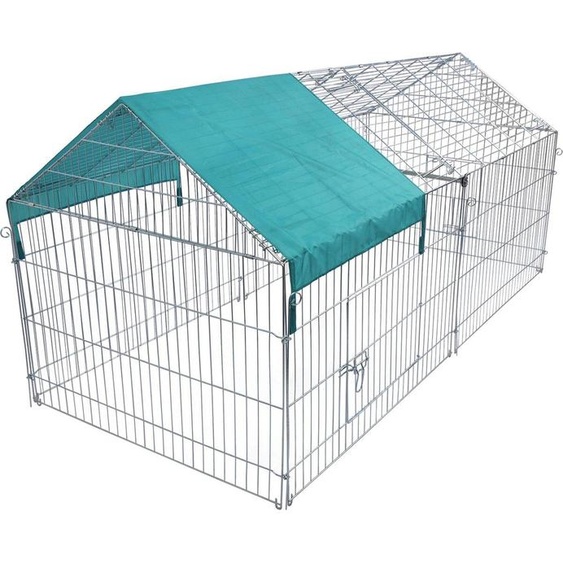 Happyment Luxe Enclos pour animaux Ziva XL – Enclos métallique pour animaux – Enclos pour poules, chiots, chats, lapins et petits animaux – Argent – 220 × 103 × 103 cm