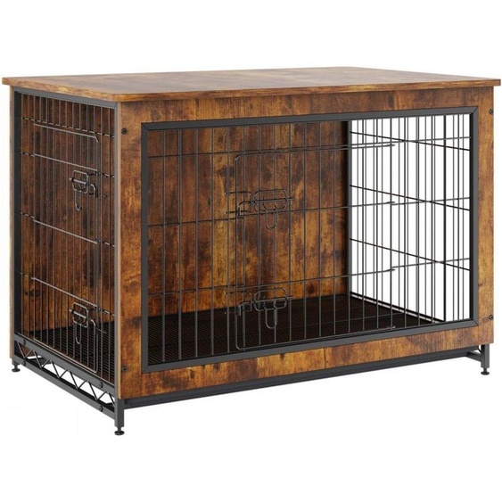 Happyment® Coffre de luxe pour chien - Coffre de meubles avec cadre en acier - 2 portes - Coussins inclus - Marron