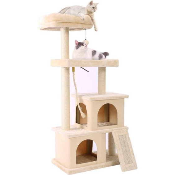Happyment® Luxe Krabpaal pour chats - Arbre à chat extra large avec hamac doux pour chats, jeux et sauts - Pour petits chatons - Crème - 127cm
