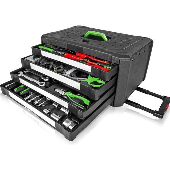 Happyment® Mallette à outils premium - 899 pièces - Avec tiroirs & roulettes - Pour professionnels & particuliers - Noir