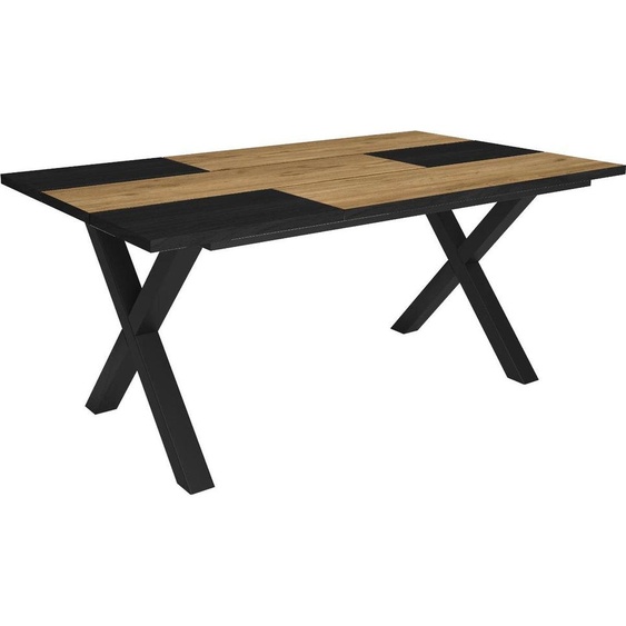 Happyment Table de salle à manger Divo – Table de salle à manger rectangulaire pour 4 à 6 personnes – Bois massif et pieds en X en métal – Style haut de gamme – Noir/marron – 170 x 90 x 75 cm