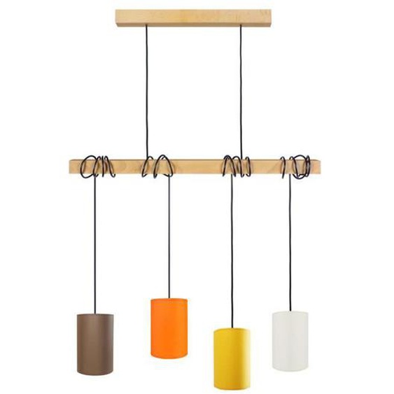 HARLEM-Suspension bar bois  naturel,noir Abat-jour: conique tissu multicolore 4 ampoules E14 inspiration nordique P80xD12xH180cm
