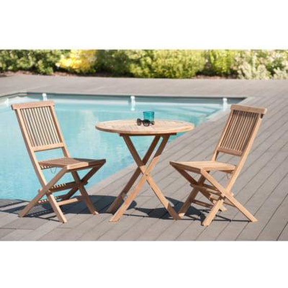 HARRIS - SALON DE JARDIN EN BOIS TECK 2 personnes - Ensemble de jardin - 1 Table ronde pliante 80 cm et 2 chaises