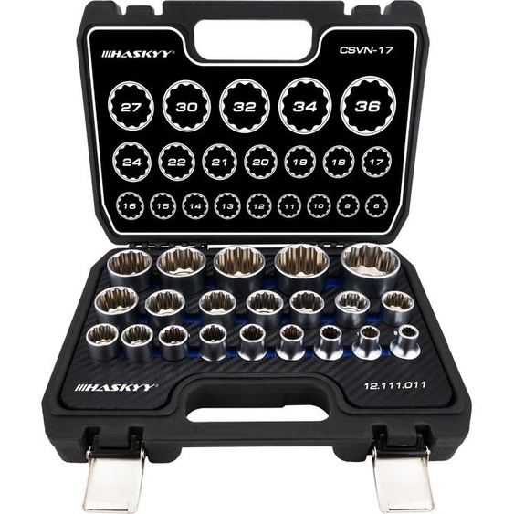 HASKYY Jeu de douilles multi-dents XZN 8-36mm 1/2 Jeu de douilles 21 pcs.