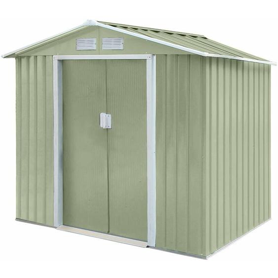 Hattoro - S100 abri de jardin en métal avec cadre au sol 213 × 117 × 185 cm (l x p x h) 3,6 m³ toit à pignon vert