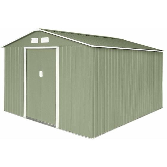 Hattoro - S300 abri de jardin métallique avec cadre de plancher xxl 277 × 319 × 192 cm (LxPxH) 12,5 m³ toit à pignon vert