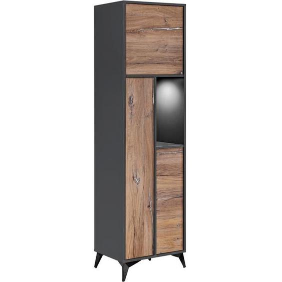 Haute Buffet Orvieto Komodee - LEDs blanches - Chene Bijoux & Anthracite - Facades en Mat - 51x187x40 cm