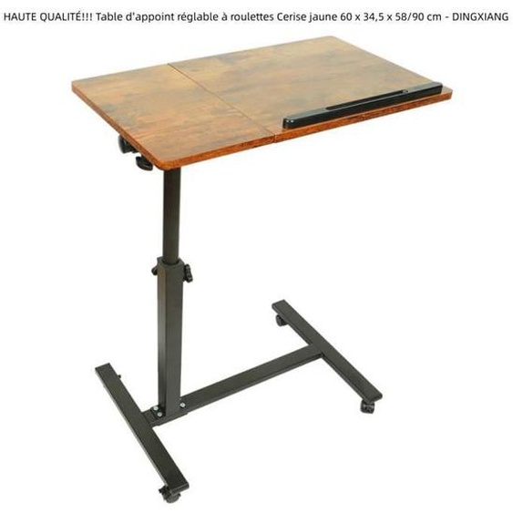 HAUTE QUALITÉ!!! Table dappoint pour ordinateur portable réglable à roulettes Cerise jaune 60 x 34,5 x 58/90 cm - DINGXIANG