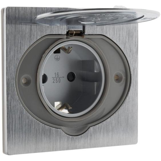 HBF - Prise de sol 16A Schuko finition alu brossé - IP44 avec boîte dinstallation - Zenitech