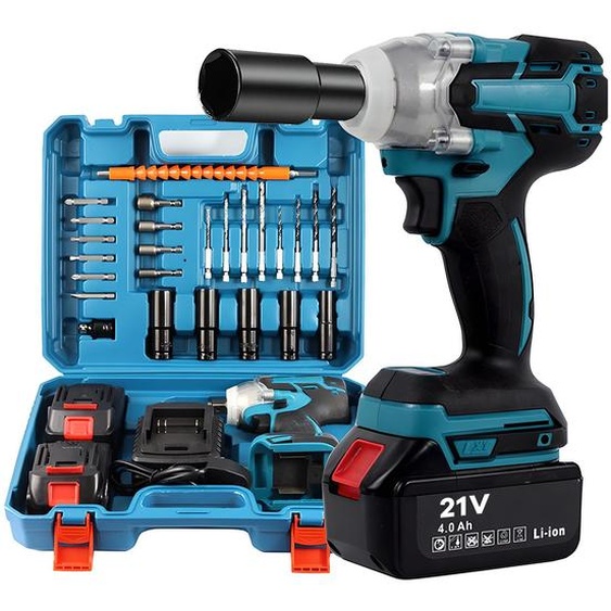 HDeye Perceuse sans fil 21V, moteur cuivre sans balais Perceuse à percussion, 2 batteries 4000mAh, avec lumière LED, 2 positions de couple