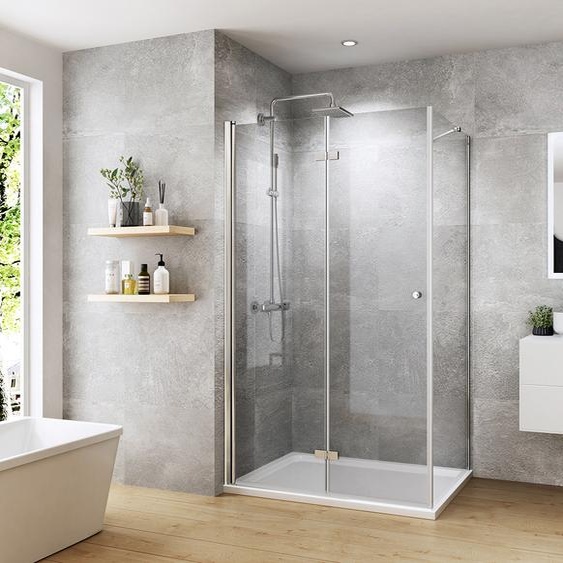 Heilmetz Cabine de douche 80x90x185cm Cabine de douche Sans cadre Porte pliante avec paroi latérale et stabilisateur Paroi de douche 6mm ESG Nano verre de sécurité