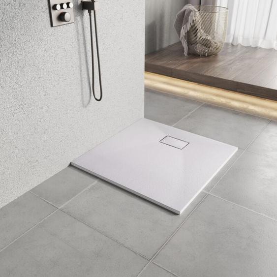 Receveur de Douche l. 80 x l. 80 cm Blanc Carré Semblable à la Pierre Bac à Douche Extra-Plat en smc, Drainage Rapide - Heilmetz