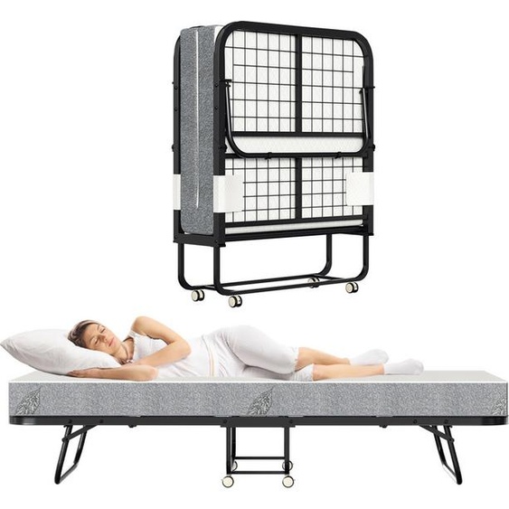 Hengda Lit dinvité 90x200cm Lit pliant jusquà 150kg, sur roulettes, avec matelas et housse de protection