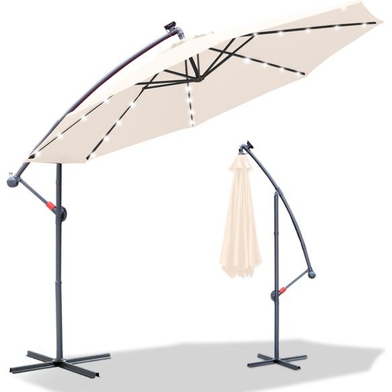 Hengda Parasol avec éclairage LED Ø350cm Parasol ampli 360° pivotant Parasol de jardin Pavillon Beige