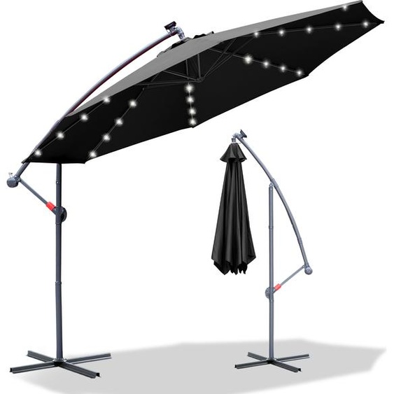 Hengda Parasol avec éclairage LED Ø350cm Parasol ampli 360° pivotant Parasol de jardin Pavillon gris
