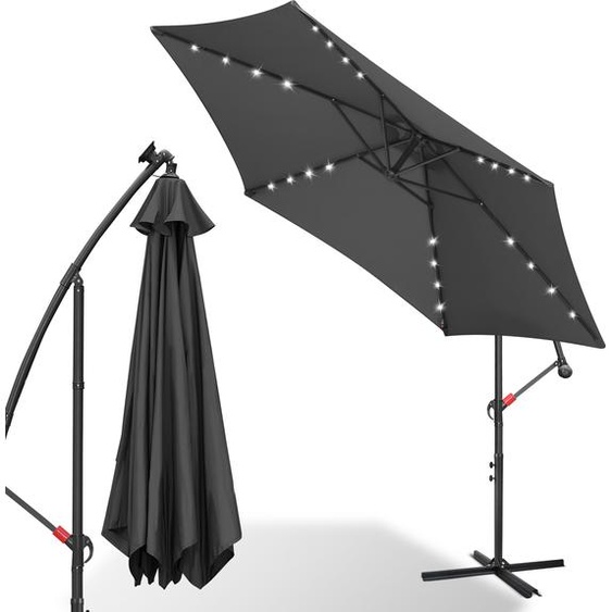 Hengda Parasol Parapluie 350 cm avec LED, protection UV, manivelle -Gris