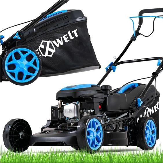 Hexwelt Tondeuse à essence avec traction | Largeur de coupe 46cm | Fonction mulching | 45L | 2,6 kW Tondeuse à essence | 8 niveaux (25-75mm) | ultralégère, compacte