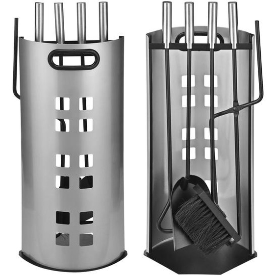 HI Ensemble doutils de cheminée 5 pcs Argenté 23x15x52 cm
